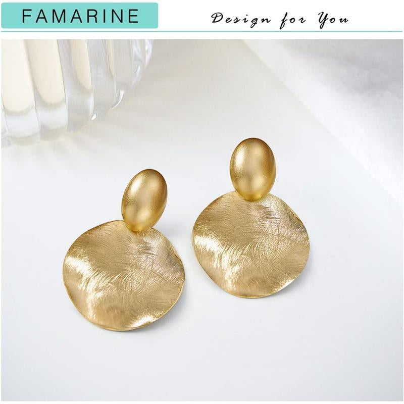 Big Disc Drop Earrings Gold Dangle Earrings round Hammered Earrings Women