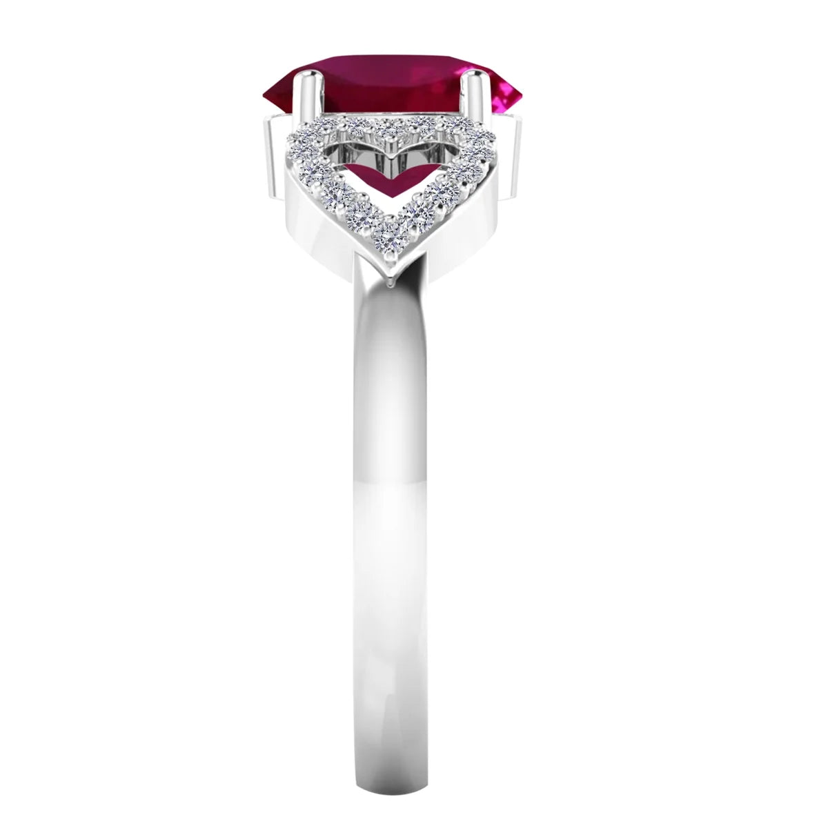 1.40 Carat Ruby & Heart Shape Diamond Gemstone Ring in 14K White Gold
