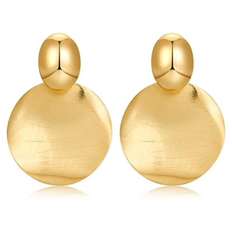 Big Disc Drop Earrings Gold Dangle Earrings round Hammered Earrings Women
