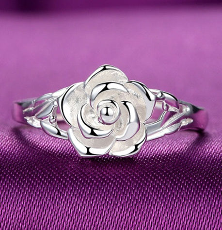 Pure Silver Rose Flower Ring Ladies Silver Jewelry Jewelry Flower Ring