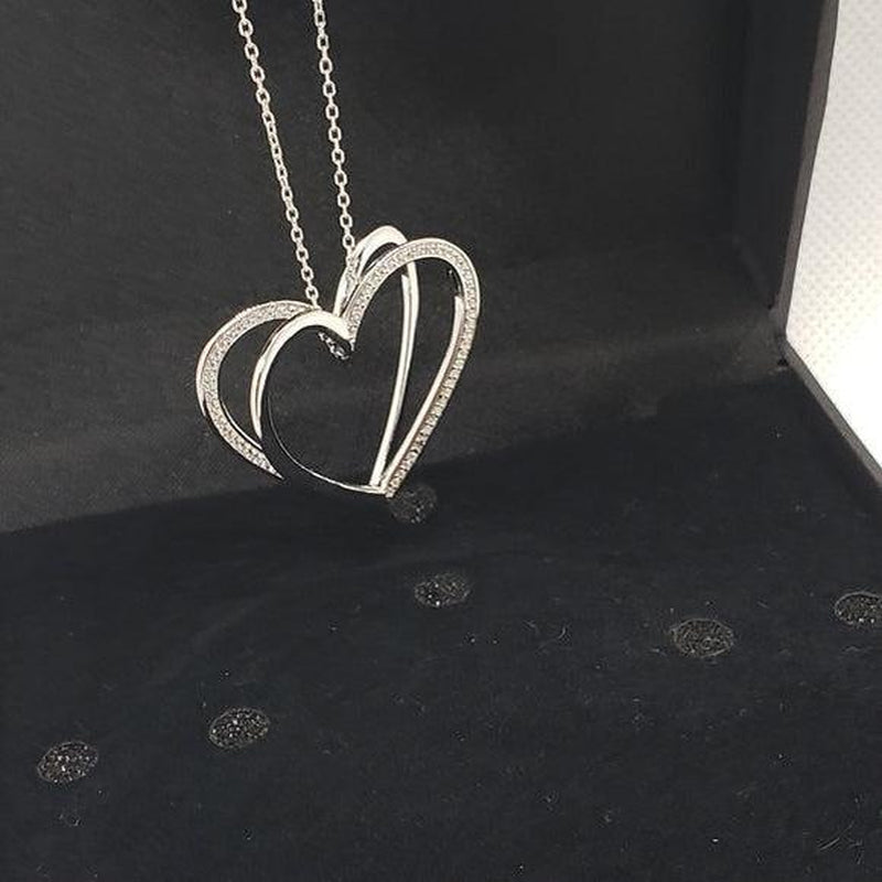Brand New Sterling Silver 925 Heart Zirconia Stones Necklace