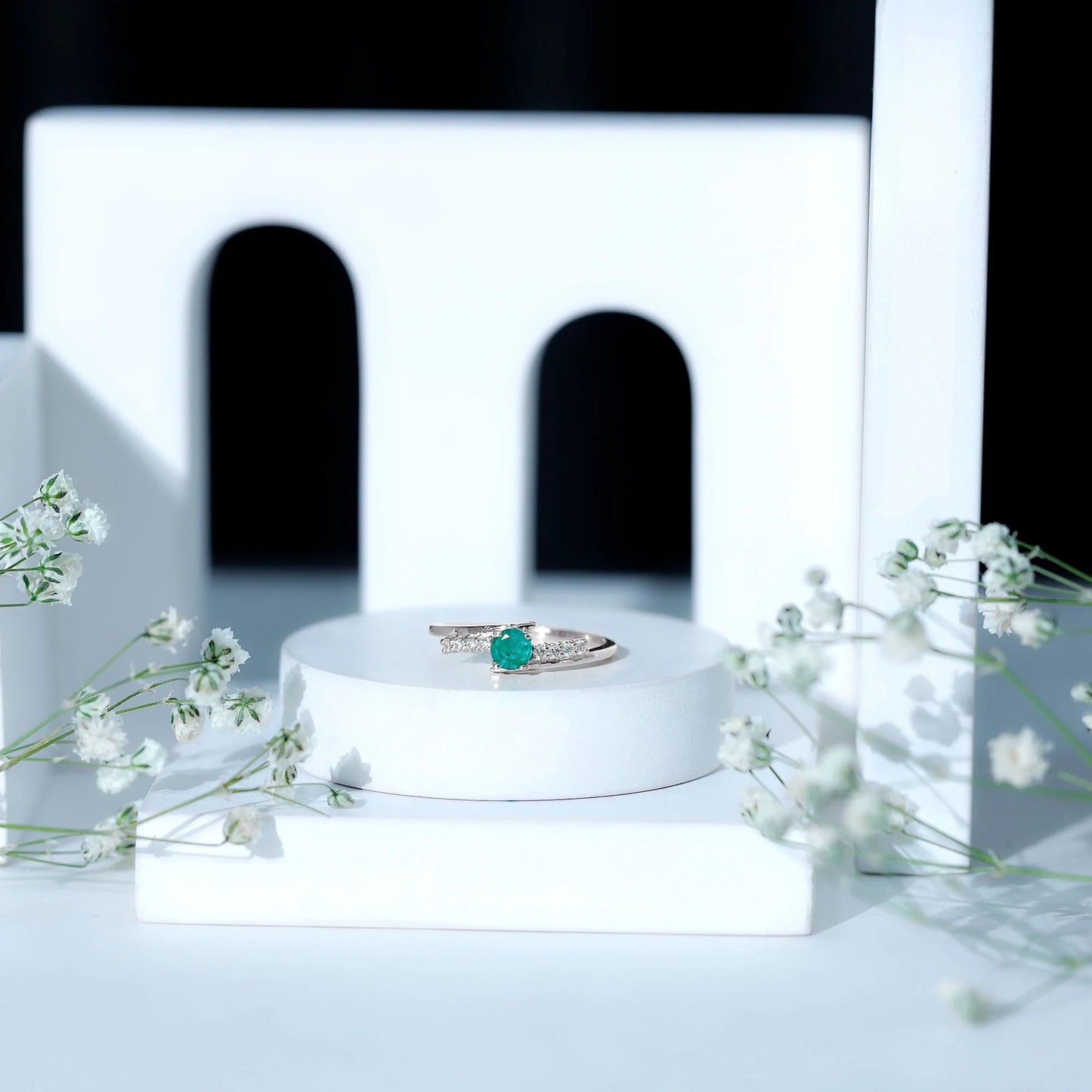 Minimal Emerald Bypass Promise Ring for Women, May Birthstone Ring (AAA Quality), 925 Sterling Silver, US 7.50