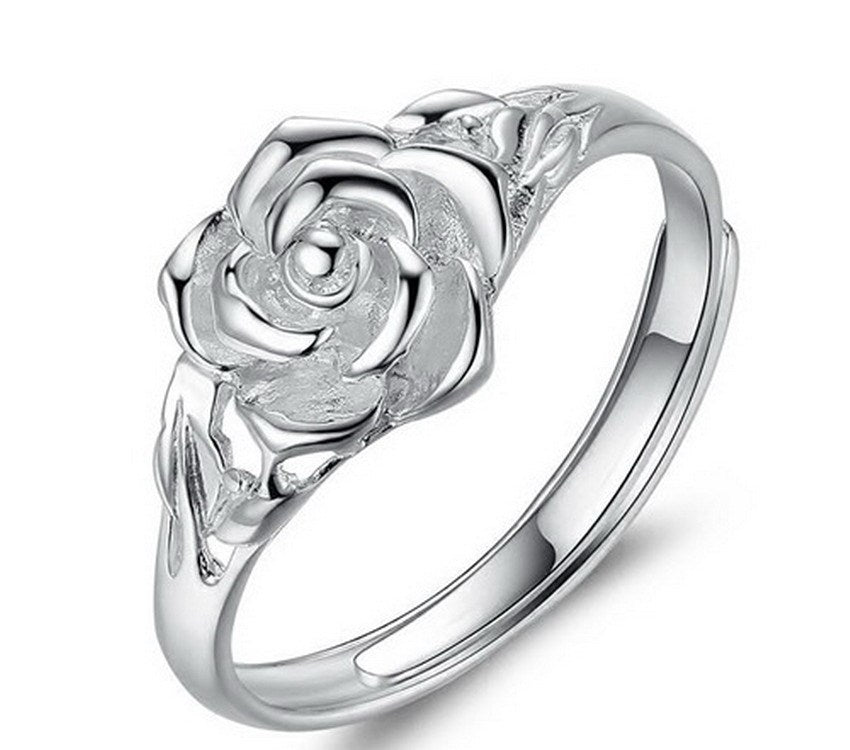 Pure Silver Rose Flower Ring Ladies Silver Jewelry Jewelry Flower Ring