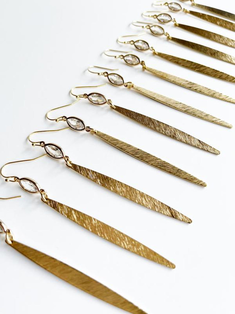 Long Gold Minimalist Earrings for Women, Earrings with Crystals, Handmade Earrings, Pendant Earrings