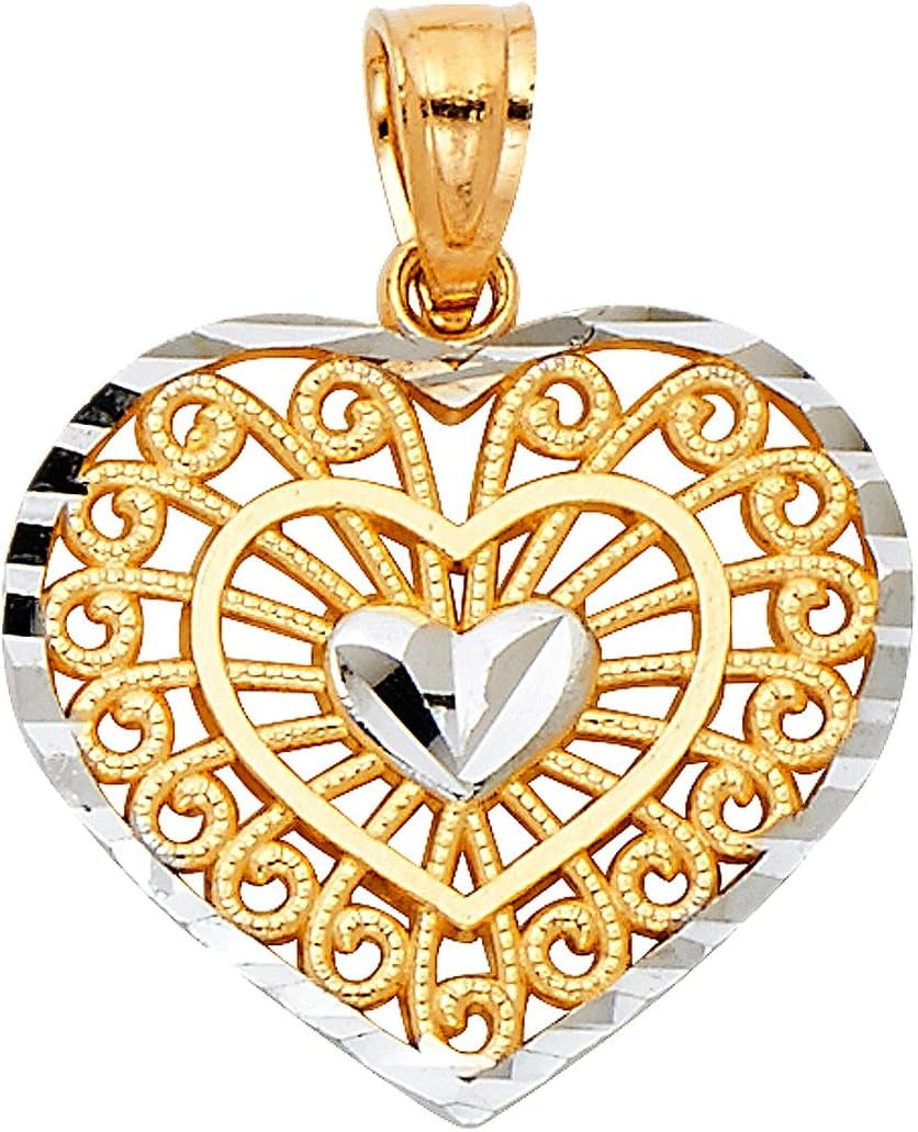 14K Two-Tone Gold Heart-Shaped Charm Pendant
