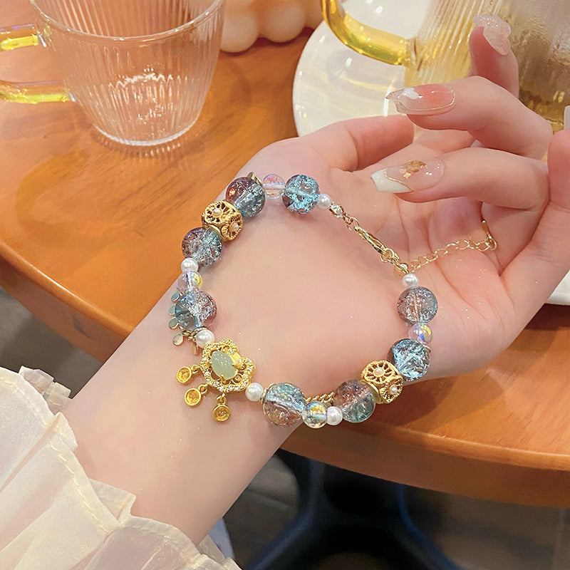 Super Fairy Sweet Princess Style Glass Cracked Cystal Safety Lock Bracelet