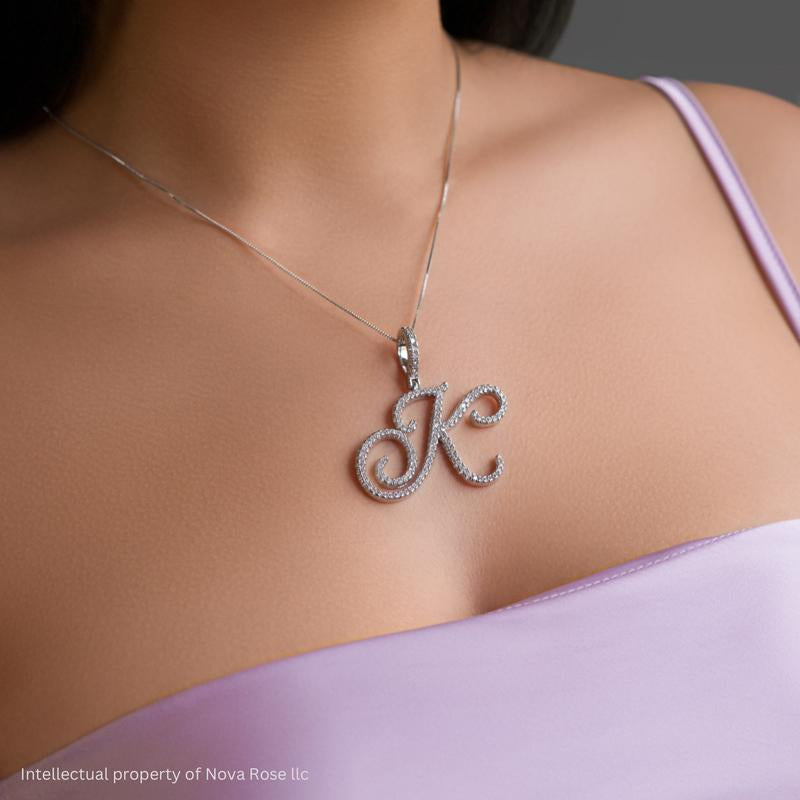 Nova Rose Custom Script Initial Necklace - Personalized Initial Necklace Pendant Jewelry