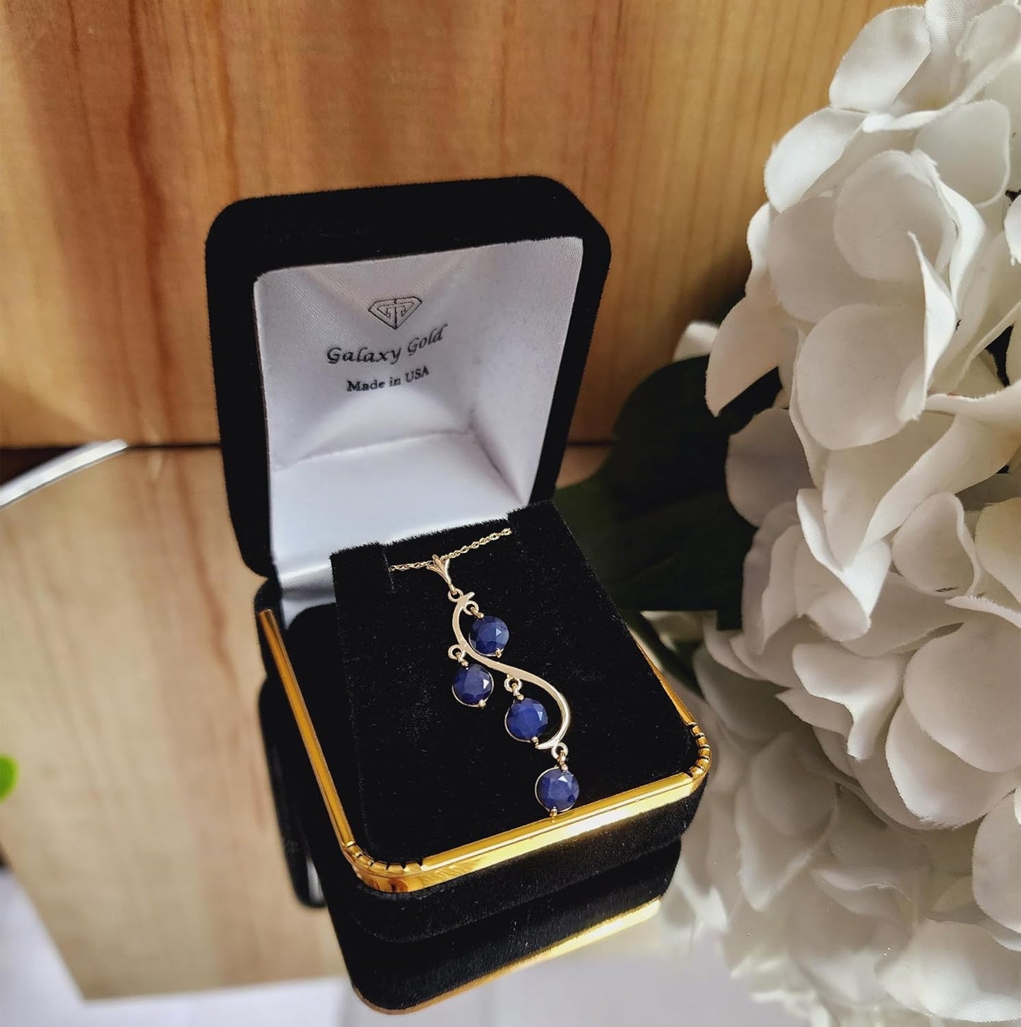 14K Yellow Gold Natural Blue Sapphire Drop Pendant Necklace by