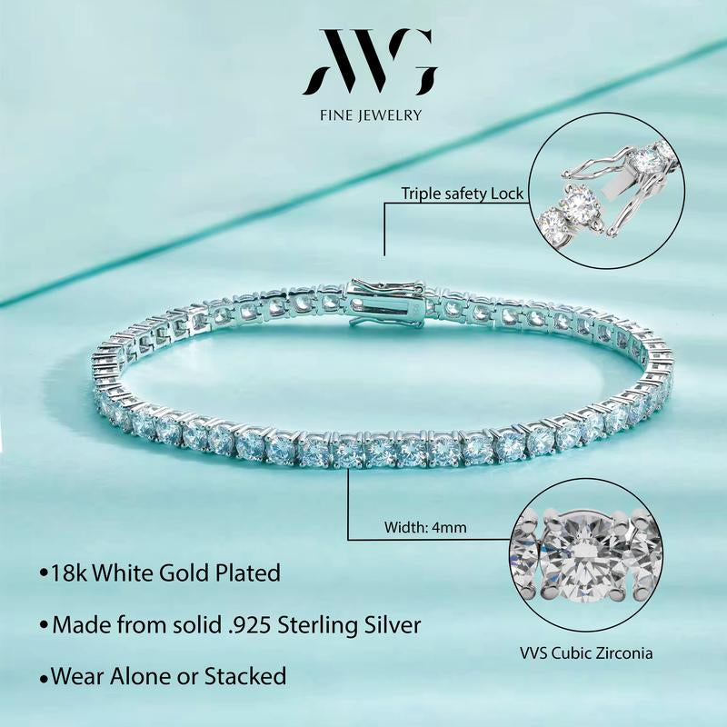 AWG Fine Jewelry : Premium Quality Tennis Bracelet - Stackable, Trendy and Durable Silver Bracelet for Women & Men, Versatile as Jewelry Anklet -18K Gold Plated & Hypoallergenic