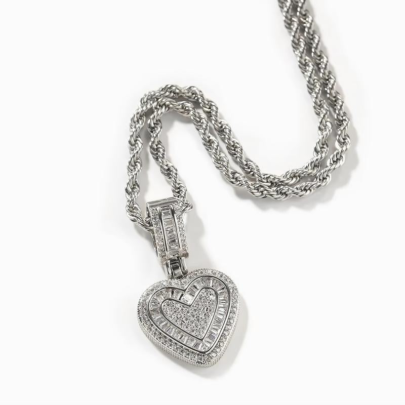 Peregrinax Hip Hop Heart Necklace for Women, Cubic Diamond Heart Pendant Necklace with 14K Gold Plated Heart Charm Chains Birthday Gifts for Women