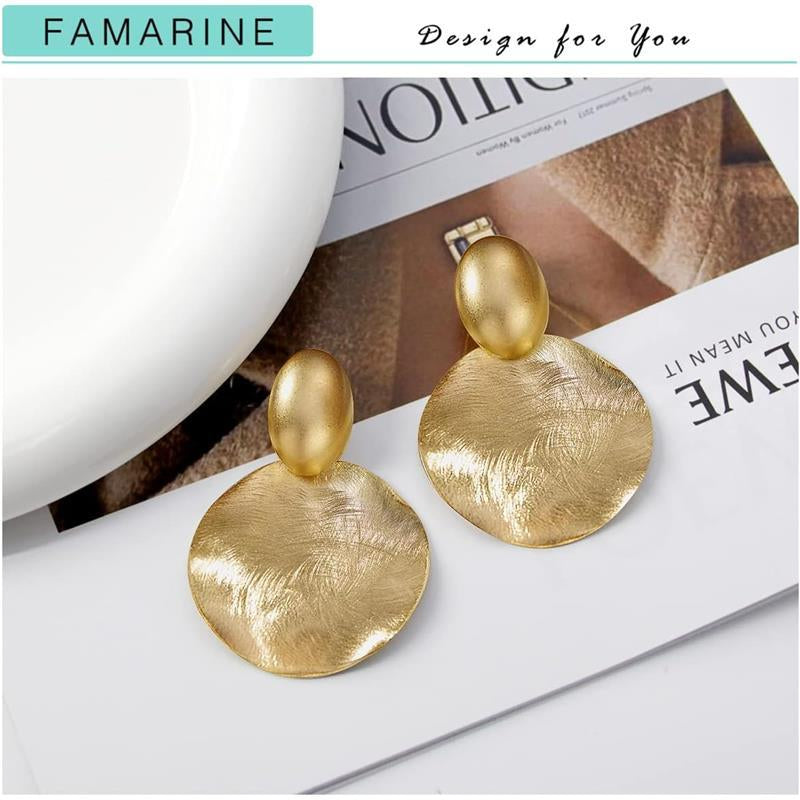 Big Disc Drop Earrings Gold Dangle Earrings round Hammered Earrings Women