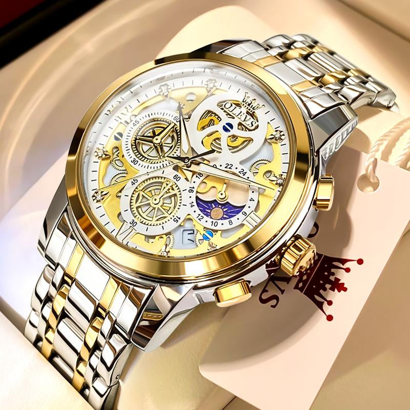 TAXAU Men'S Watch Luxury Business Dress Analog Quartz Stainless Steel Waterproof Luminous Men'S Large Dial Casual Two Tone Wristwatch with Day Date Calendar
