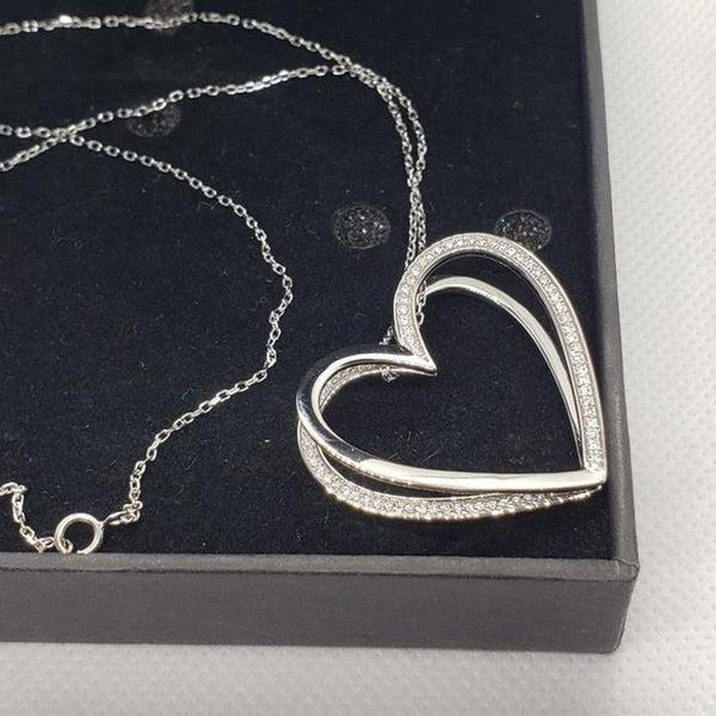 Brand New Sterling Silver 925 Heart Zirconia Stones Necklace