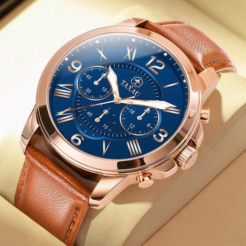 TAXAU Classic Men'S Watches,Brown Leather Watches for Men,Date Casual Analog Men'S Watches,Black Men'S Leather Watches,Dresses Big Face Quartz Fashion Waterproof Men'S Watches