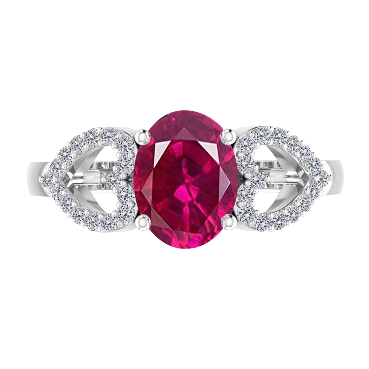 1.40 Carat Ruby & Heart Shape Diamond Gemstone Ring in 14K White Gold