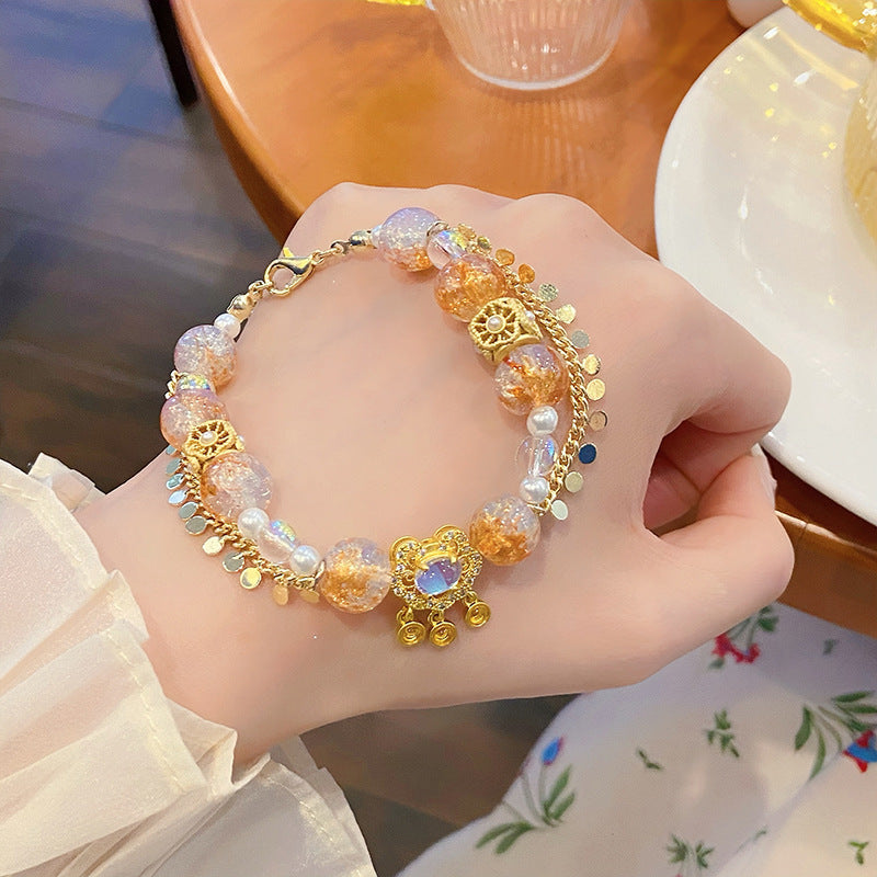Super Fairy Sweet Princess Style Glass Cracked Cystal Safety Lock Bracelet