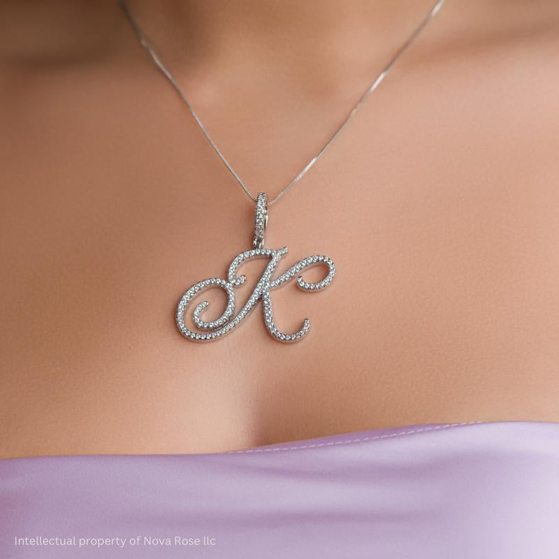 Nova Rose Custom Script Initial Necklace - Personalized Initial Necklace Pendant Jewelry