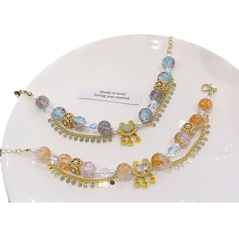 Super Fairy Sweet Princess Style Glass Cracked Cystal Safety Lock Bracelet