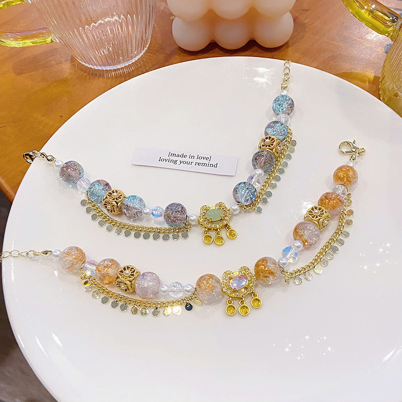 Super Fairy Sweet Princess Style Glass Cracked Cystal Safety Lock Bracelet