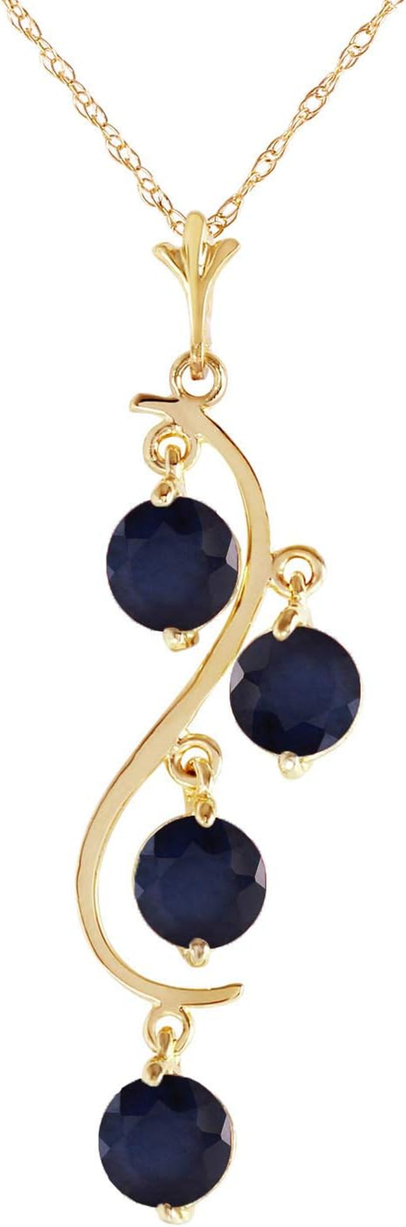 14K Yellow Gold Natural Blue Sapphire Drop Pendant Necklace by