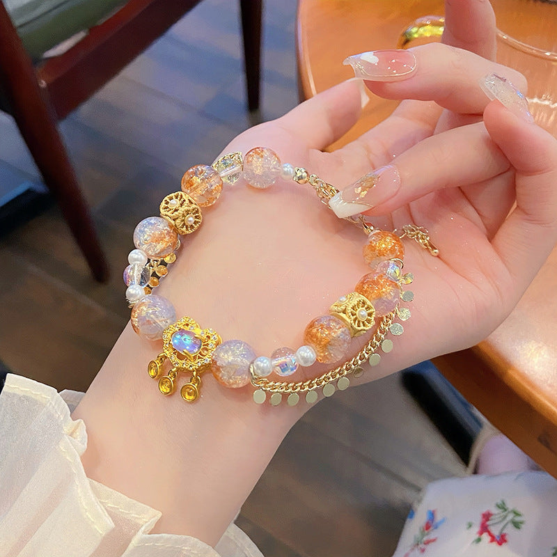 Super Fairy Sweet Princess Style Glass Cracked Cystal Safety Lock Bracelet