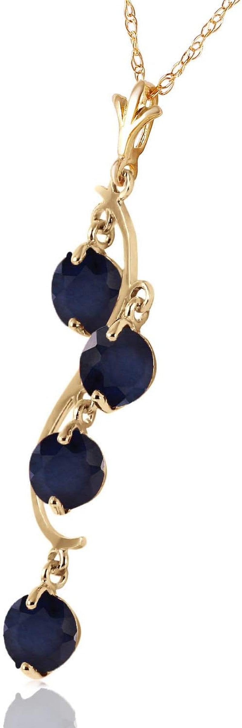 14K Yellow Gold Natural Blue Sapphire Drop Pendant Necklace by