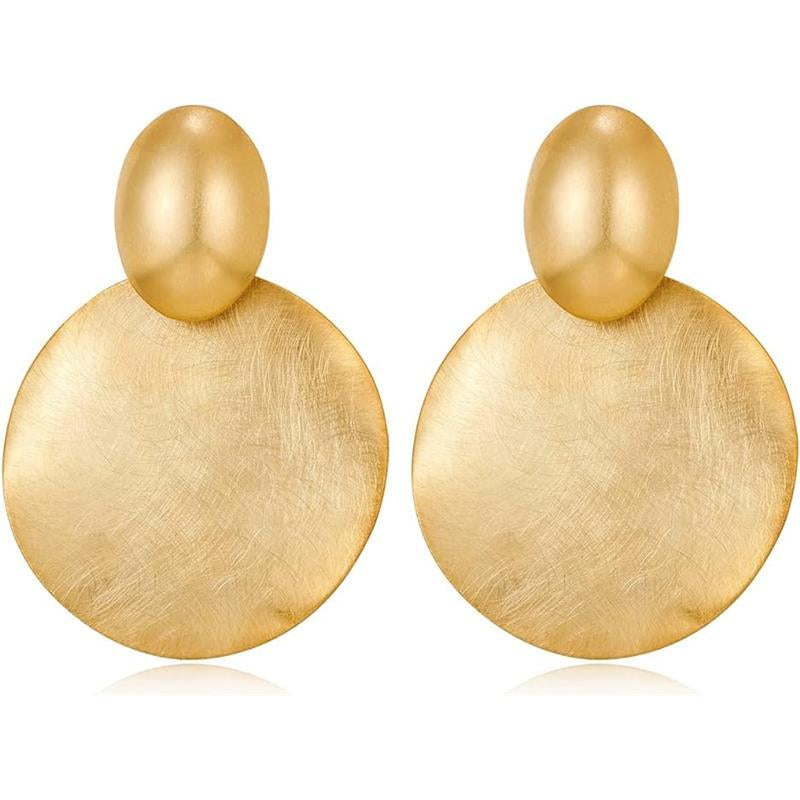 Big Disc Drop Earrings Gold Dangle Earrings round Hammered Earrings Women