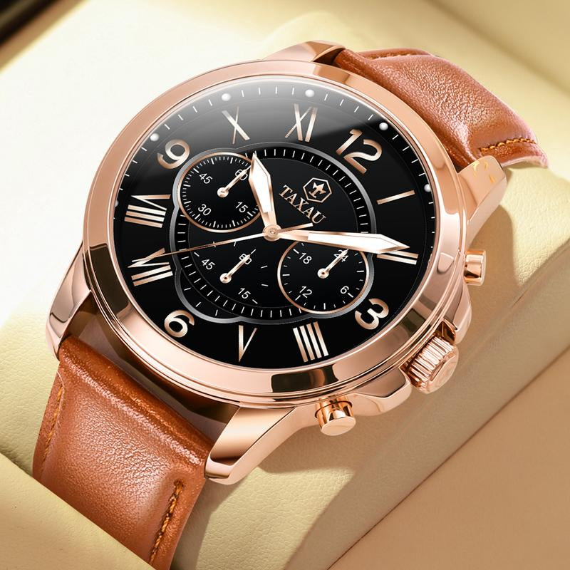 TAXAU Classic Men'S Watches,Brown Leather Watches for Men,Date Casual Analog Men'S Watches,Black Men'S Leather Watches,Dresses Big Face Quartz Fashion Waterproof Men'S Watches