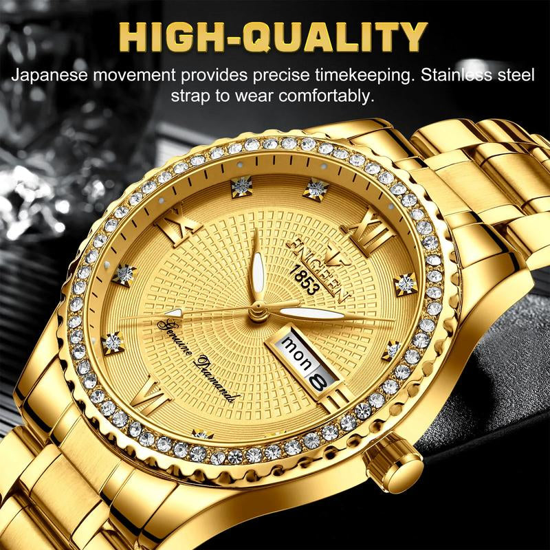 Waterproof Gold Men'S Watch Classic Stainless Steel Quartz Analog Business Gift - Perfect for Any Occasion