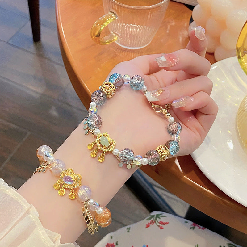 Super Fairy Sweet Princess Style Glass Cracked Cystal Safety Lock Bracelet
