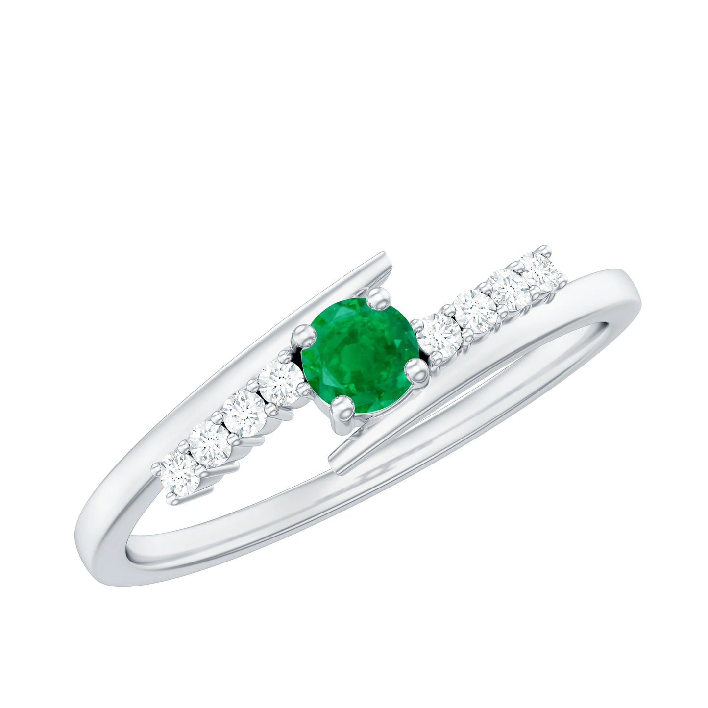 Minimal Emerald Bypass Promise Ring for Women, May Birthstone Ring (AAA Quality), 925 Sterling Silver, US 7.50