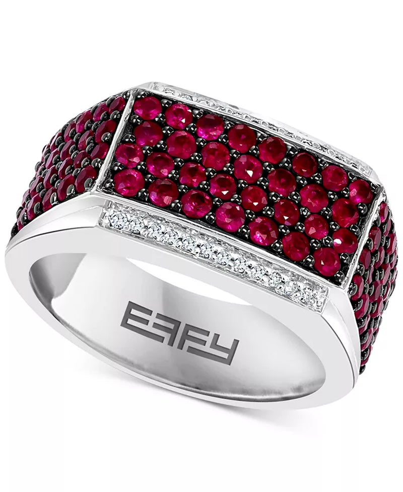 EFFY® Men'S Ruby (2-1/2 Ct. T.W.) & Diamond (1/10 Ct. T.W.) Ring in Sterling Silver