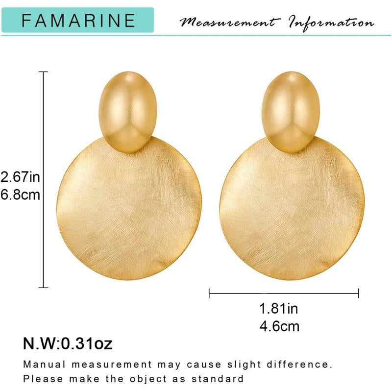 Big Disc Drop Earrings Gold Dangle Earrings round Hammered Earrings Women