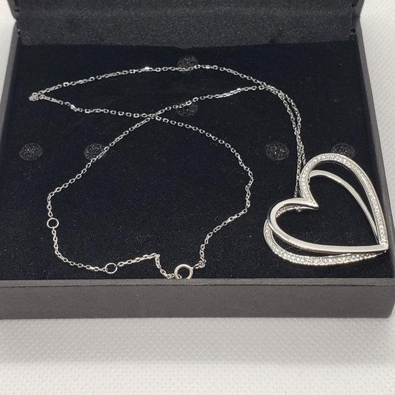 Brand New Sterling Silver 925 Heart Zirconia Stones Necklace