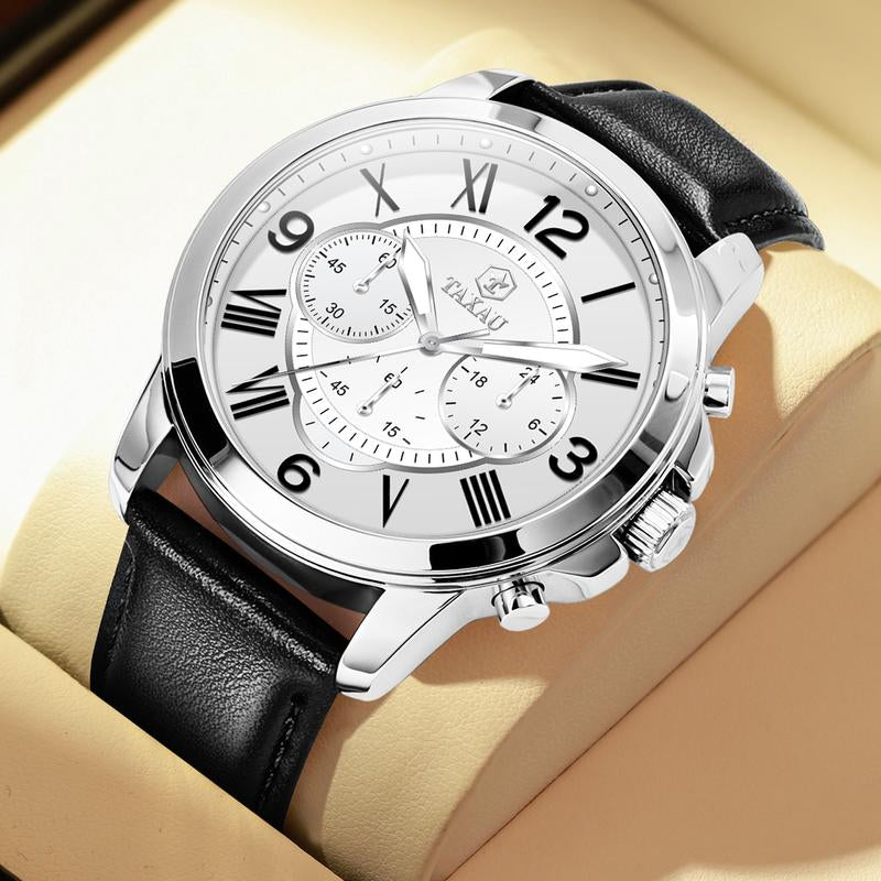 TAXAU Classic Men'S Watches,Brown Leather Watches for Men,Date Casual Analog Men'S Watches,Black Men'S Leather Watches,Dresses Big Face Quartz Fashion Waterproof Men'S Watches
