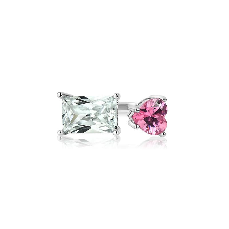 925 Sterling Valentine’S Day Pink Heart Ring with Silver Band and Pink Heart Stone