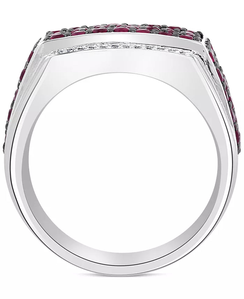 EFFY® Men'S Ruby (2-1/2 Ct. T.W.) & Diamond (1/10 Ct. T.W.) Ring in Sterling Silver