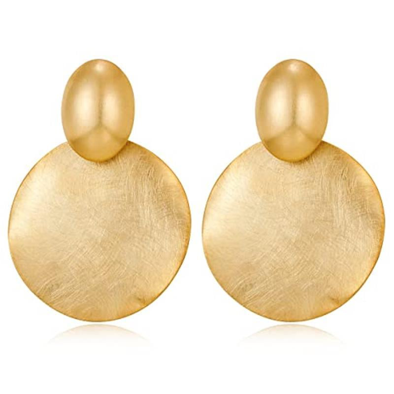Big Disc Drop Earrings Gold Dangle Earrings round Hammered Earrings Women