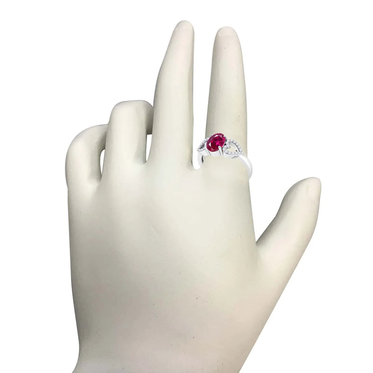 1.40 Carat Ruby & Heart Shape Diamond Gemstone Ring in 14K White Gold