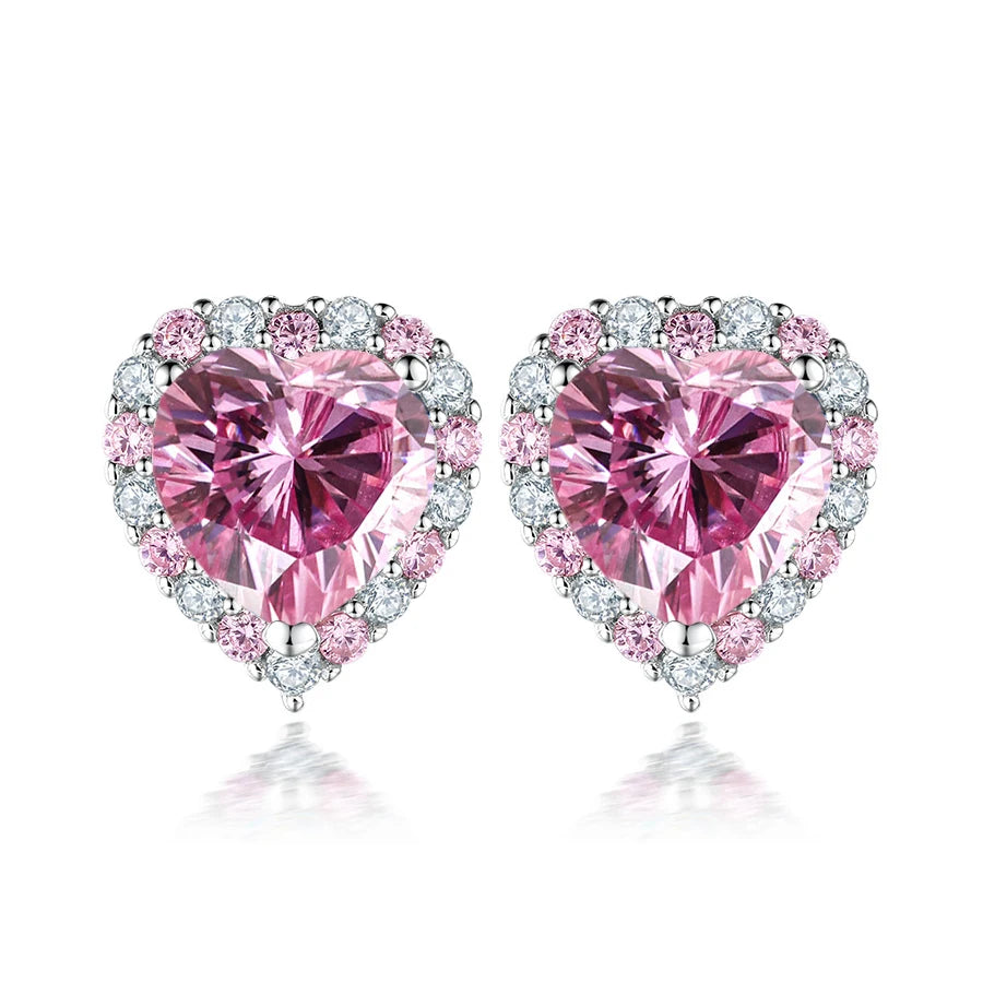 Pink Heart Moissanite Necklace Earring Set 2Ct GRA Certificate Passed Diamond Test Women Jewelry Gift S925 Silver