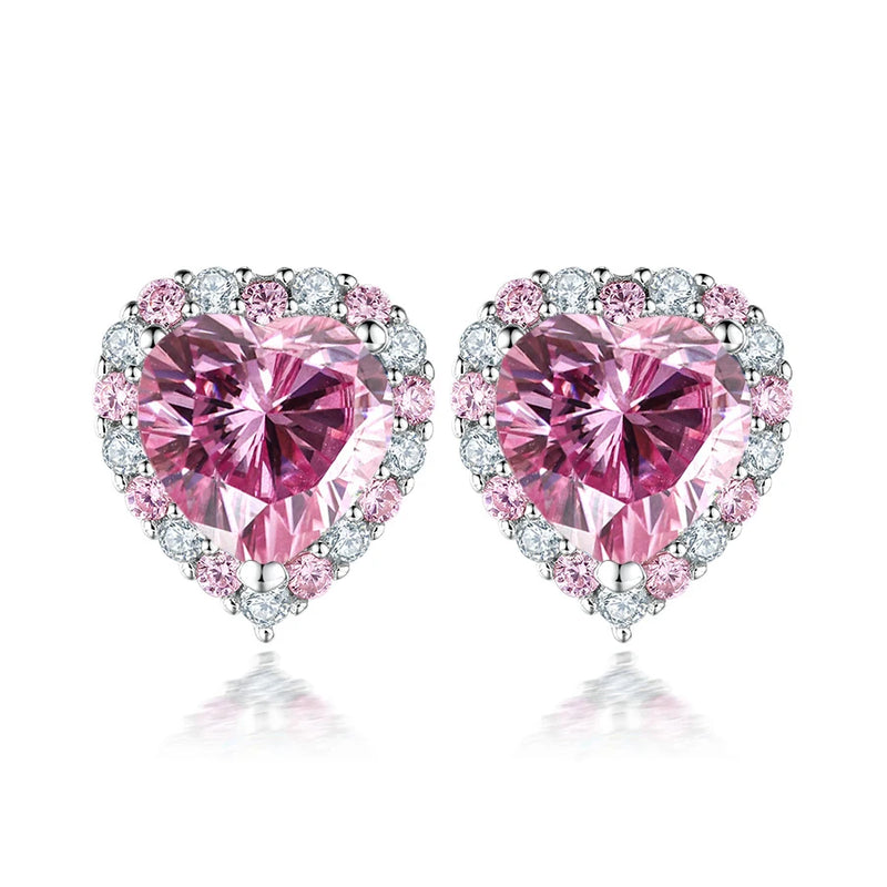 Pink Heart Moissanite Necklace Earring Set 2Ct GRA Certificate Passed Diamond Test Women Jewelry Gift S925 Silver
