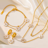 Stainless Steel Daisy Flower Jewelry Set – Double Layer Necklace & Earrings