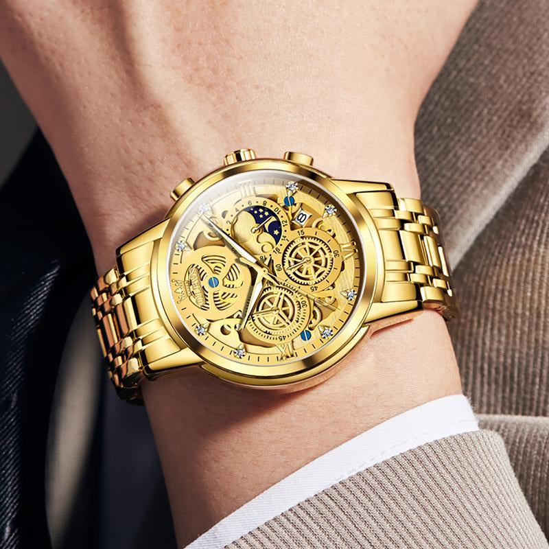 TAXAU Men'S Watch Luxury Business Dress Analog Quartz Stainless Steel Waterproof Luminous Men'S Large Dial Casual Two Tone Wristwatch with Day Date Calendar