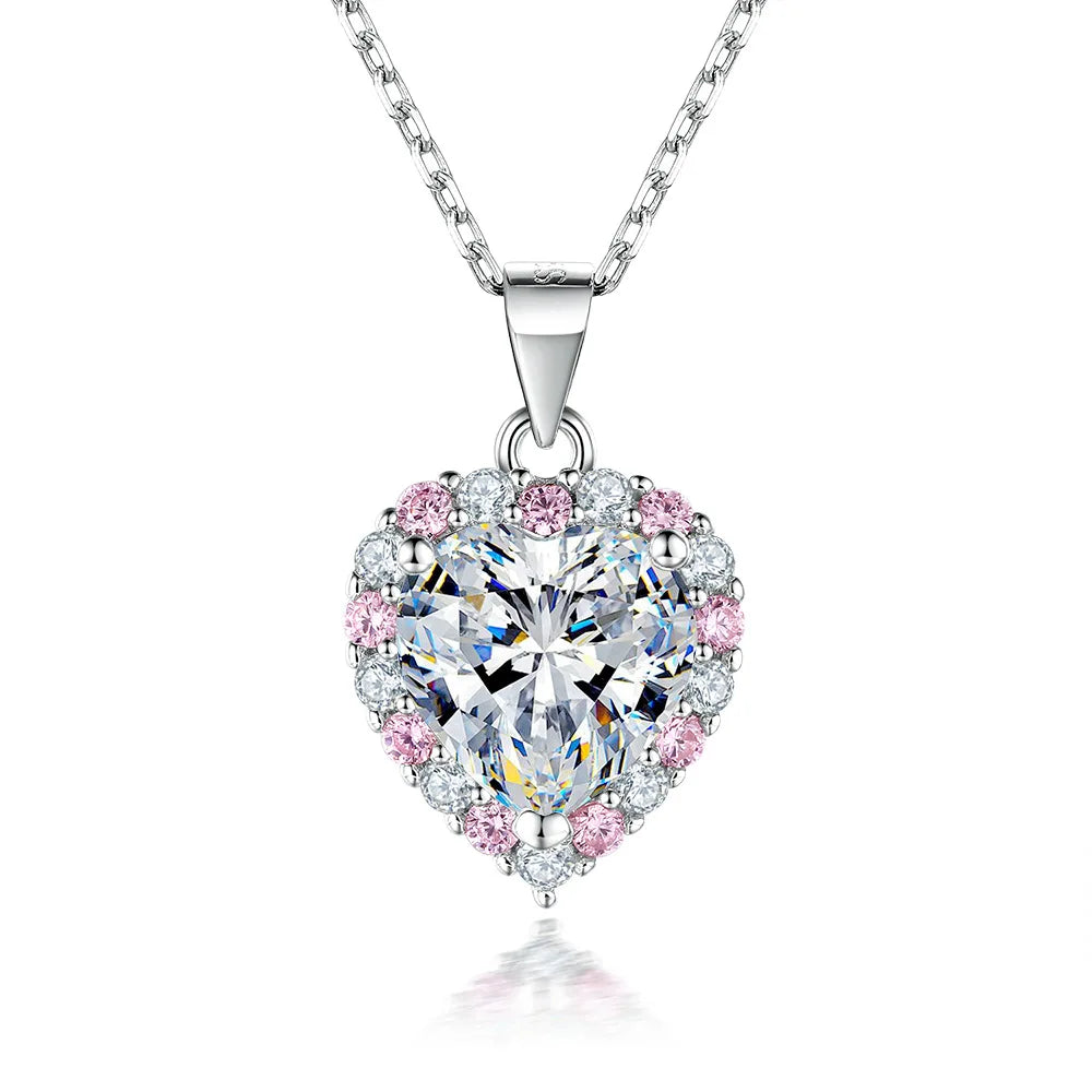Pink Heart Moissanite Necklace Earring Set 2Ct GRA Certificate Passed Diamond Test Women Jewelry Gift S925 Silver