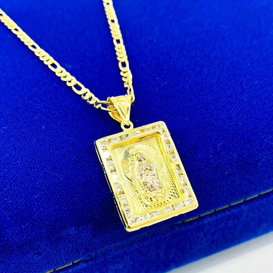 Square Guadalupe Necklace for Womens Mens Figaro Chain Female Male Anniversary Birthday Catholics Gifts for Her