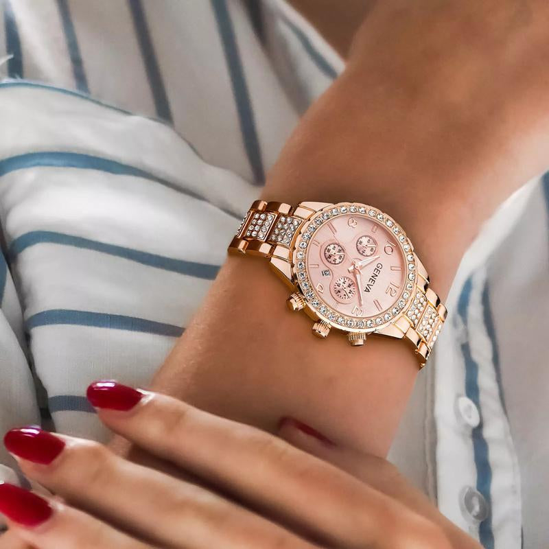 Waterproof Women Luxury Classic Stainless Steel Crystal Quartz round Wrist Watch