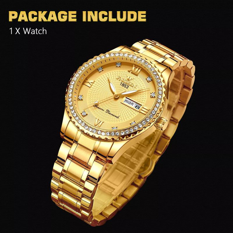 Waterproof Gold Men'S Watch Classic Stainless Steel Quartz Analog Business Gift - Perfect for Any Occasion