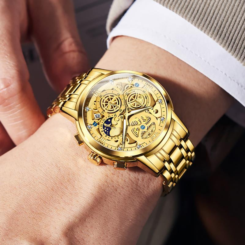 TAXAU Men'S Watch Luxury Business Dress Analog Quartz Stainless Steel Waterproof Luminous Men'S Large Dial Casual Two Tone Wristwatch with Day Date Calendar