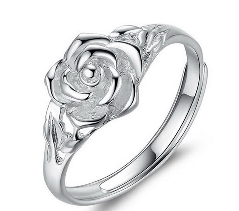 Pure Silver Rose Flower Ring Ladies Silver Jewelry Jewelry Flower Ring