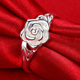 Pure Silver Rose Flower Ring Ladies Silver Jewelry Jewelry Flower Ring